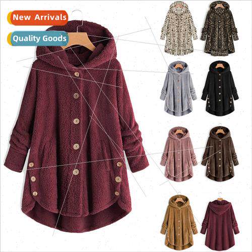 2019 Autumn Winter Fashion Women Button Plush Top Irregular