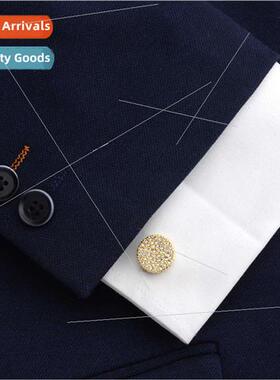 K gold round crystal cufflinks round full diamond luxury whe