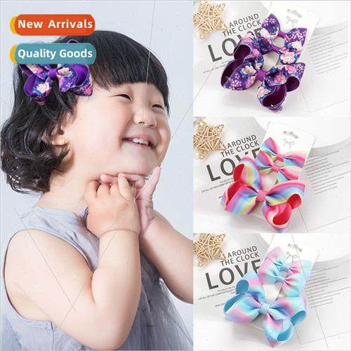 Europe 4inch unicorn new rainbow stripes bow hair clips hot