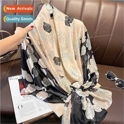 Spring new camellia printing simulation silk scarf air condi
