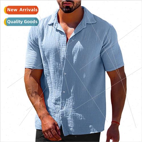2023 Fashion Shirt Solid Color Casual Short Sleeve Bubble Ch