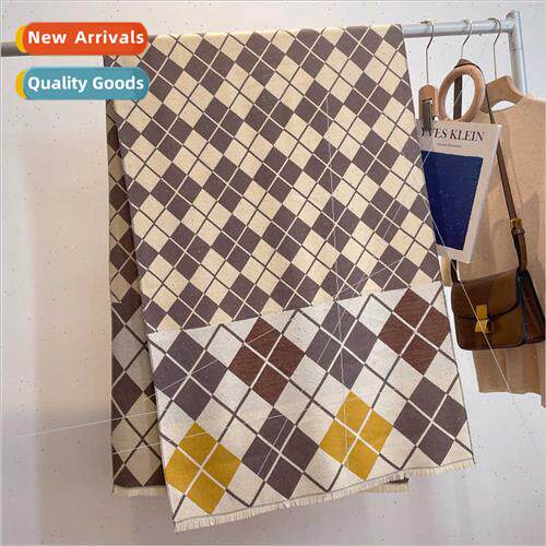 2022 new elegant sweet geometric diamond plaid scarf female