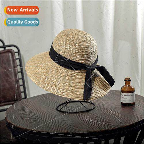 Spring summer ladies casual outing travel bow straw woven ha