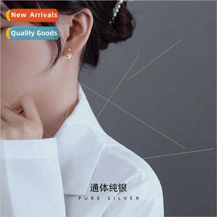 flower plated silver earring delicate zirconia earrings S925