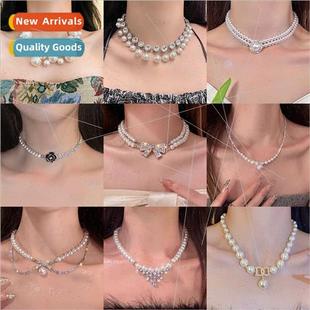 letter pearl girl camellia spicy flower niche Bow necklace