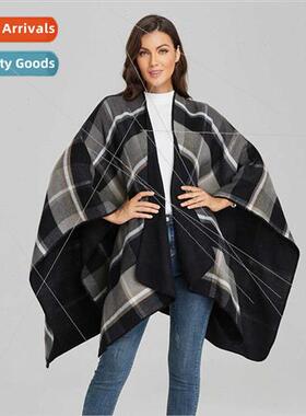 2021 new shawl cape classic plaid imation cashmere shawl bla