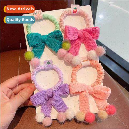 Children knted wool bow hair rope girls do not hurt hair bab