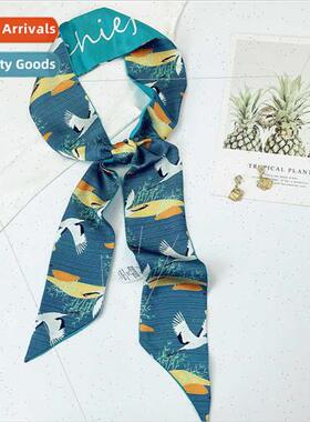 2022 Retro Chinese cranes long silk scarf women ~ hair bdeco