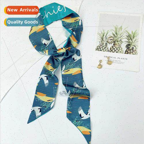 2022 Retro Chinese cranes long silk scarf women ~ hair bdeco
