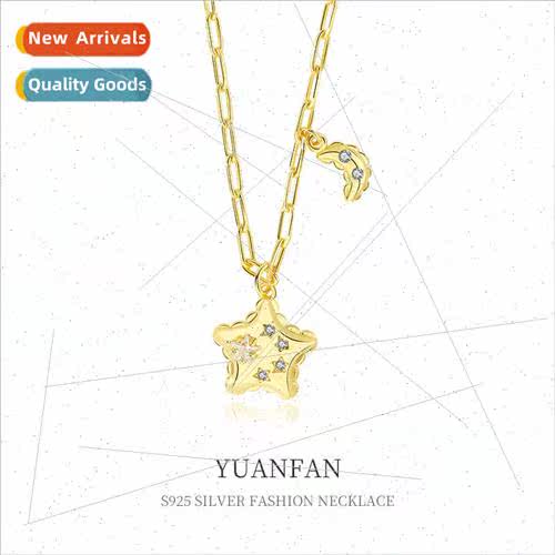 925 silver zirconia moon star necklace female niche Europe i
