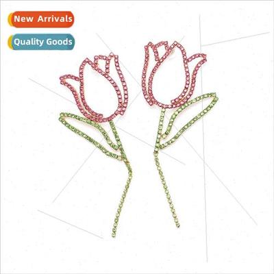 light luxury elegant long colored diamond tulip flower earri