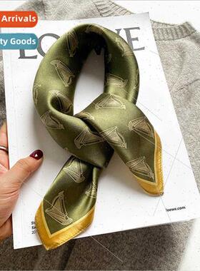 2021 new silk plaid small square scarf female fall winter wa