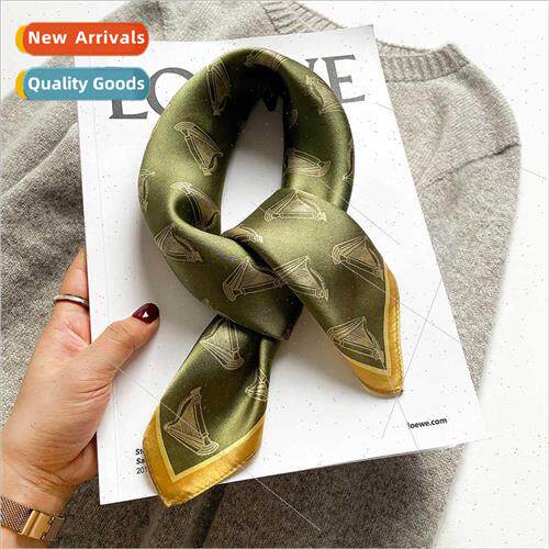 2021 new silk plaid small square scarf female fall winter wa