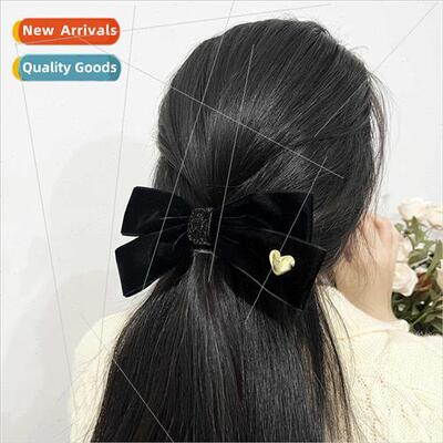 French retro velvet bow love heart hair clips female tempera