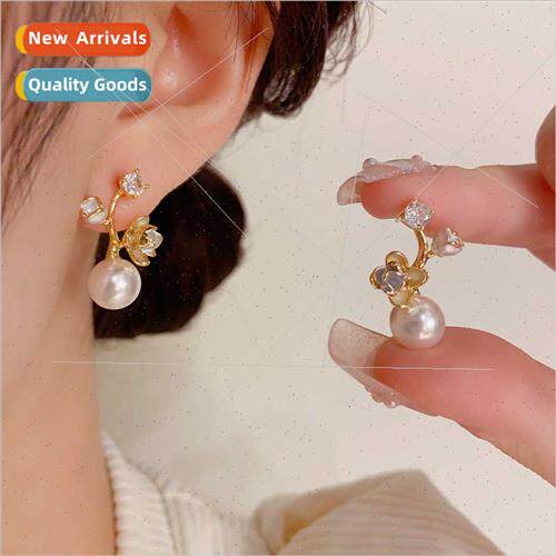 Mori sweet delicate flowers pearl earrings female s925 silve