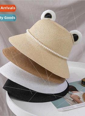Super cute cute frog straw hat pearl decorated straw hat fas