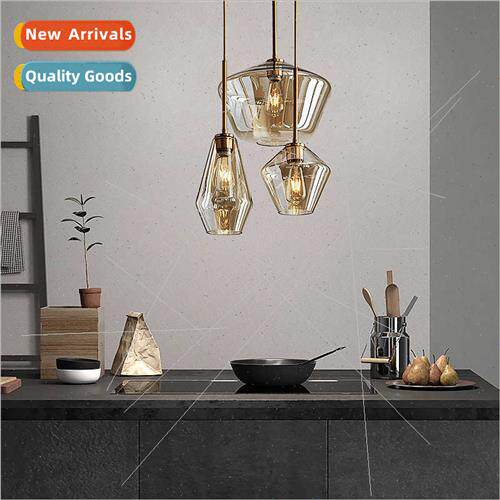 All brass glass dining room chandelier light luxury simple s