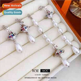 lver Saturn pearl tass cross long diamond needle earrings