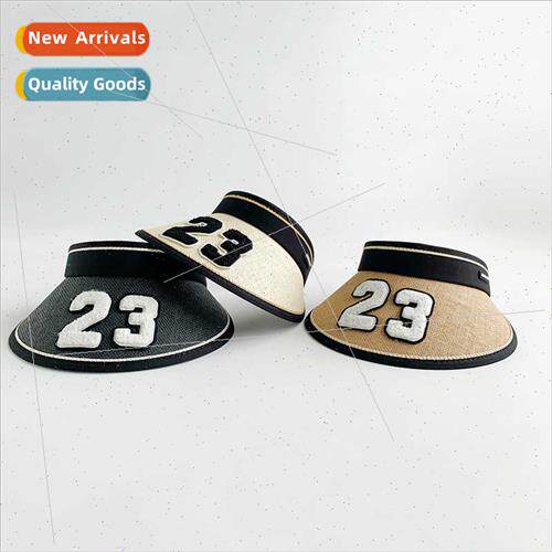 Children hollow top sun hat black rubber large brim letters