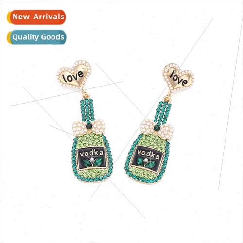 personalized colorful diamond bow love wine bottle earrings