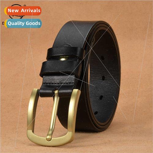 Men copper buckle belt leather belt head layer pure cowhide