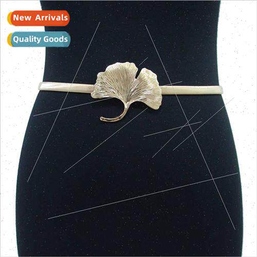 Europe Women Belt Casual Ginkgo Leaf Decorative Metal Chain