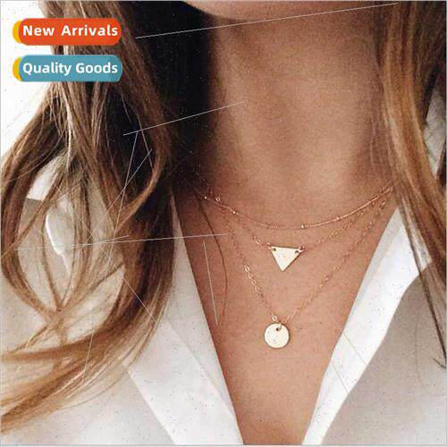 Europe Summer sexy collarbone chain female triangle round pi