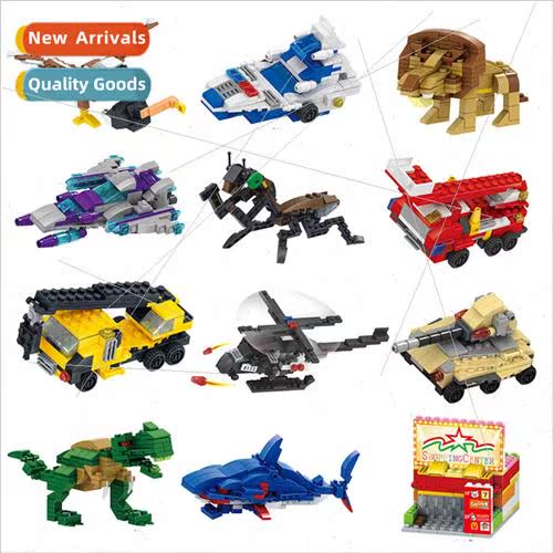 6 in 1 small particles building blocks assembled animal spac