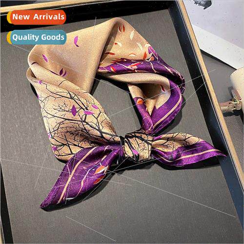 2023 new purple fashion temperament small square scarf silk