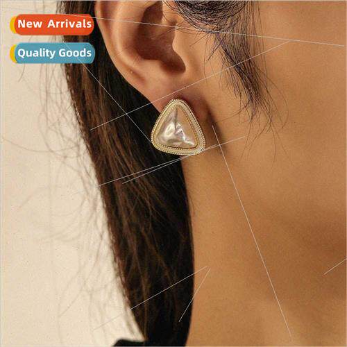 triangle pearl button earrings fashion creative geometry ele