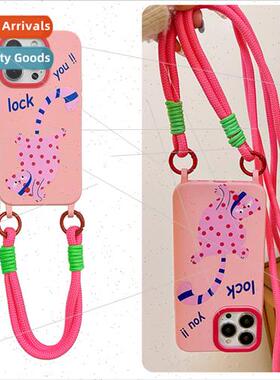 INS Girls Polka Dot Pink Cat Lanyard 适用 iphone14Pro max Ap