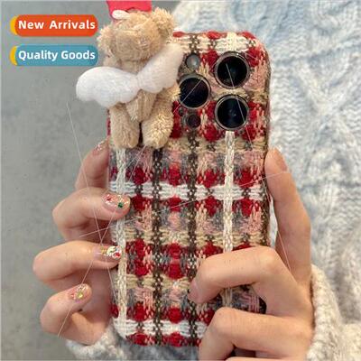 Small fragrant  red flannel iPhone15 Angel Bear 14ProMax cas