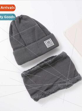 Woolen hat scarf set men winter padded knted cap female Kore