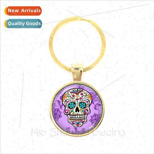 Mexican Candy Skull Time Gemstone Glass Metal Keychain Penda