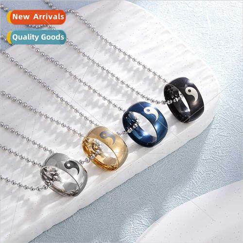 Tanium steel yin yang couple ring necklace taiji bagua logo