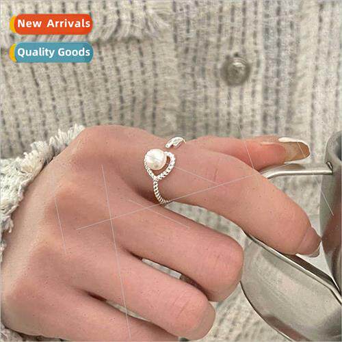 Love Pearl Ring Opening Sweet French Twist Heart Heart Lock
