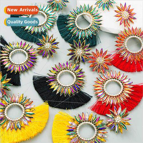 Europe fashion earrings round sunflower colorful diamond tas