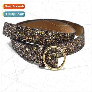 decorative round buckle Europe female sequin belt lux ladies
