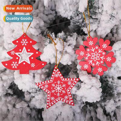 Christmas e decorations hanging painted wooden red snowflake