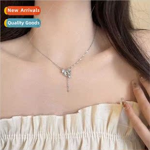 Bow zirconia tassel necklace female ins tide niche accessori