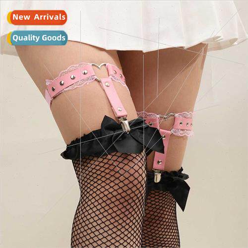 Europe Women Lace Peach Heart Button Head Leg Wrap JK Pleate