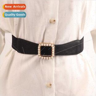belt female retro Square narrow thin elastic vers pearl