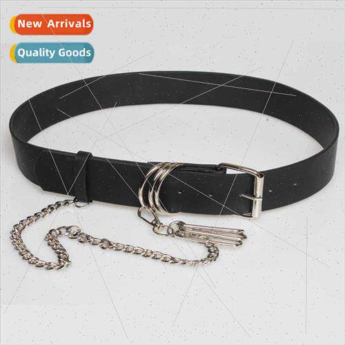 Belt female PU leather versatile concave styling chain circl