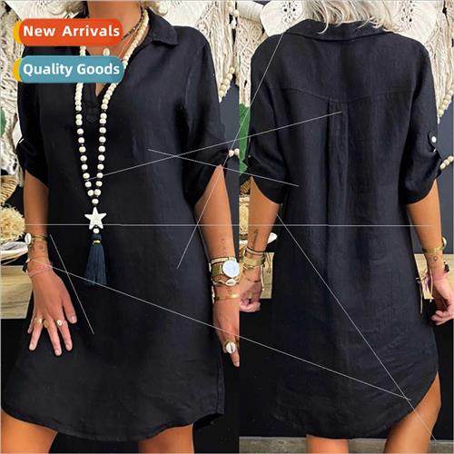 2022 New Scandinavian Cotton Short Sleeve Shirt Dress图片