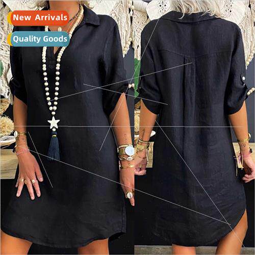 2022 New Scandinavian Cotton Short Sleeve Shirt Dress