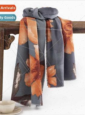 New scarf female 2023 Japanese autumn winter hibiscus printi