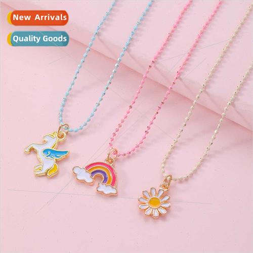New rainbow clouds unicorn daisy good friend necklace set ch