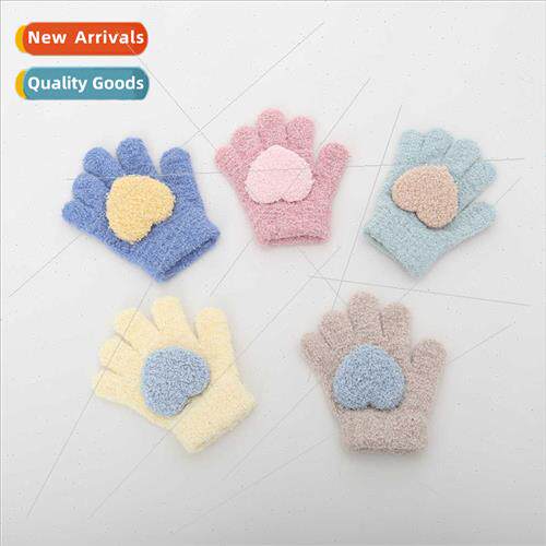 Solid color love children gloves winter warm cold full finge