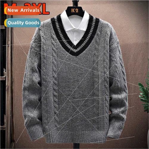 Men V-neck sweater fall winter kn sweater outer wear handsom