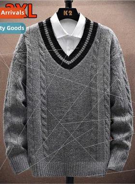Men V-neck sweater fall winter kn sweater outer wear handsom